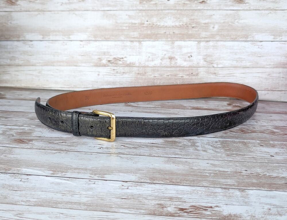 Vintage 90's Torino Embossed Italian Kipskin Leather Belt Black 36 USA Made 4200